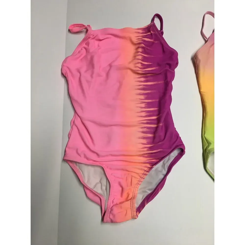 2 Old Navy One Piece Swimsuits Lot Ombre Colors Adjustable Straps S 6-7
